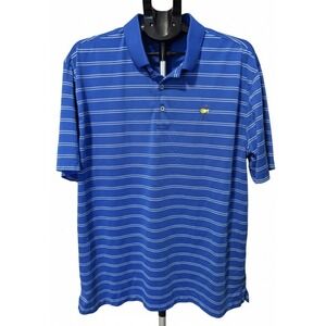 MASTERS TECH Mens XL Blue Striped Golf Core Shirt Short Sleeve Masters Logo
